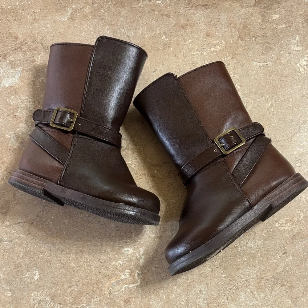 Gymboree Black Brown Faux Leather Zipper Boots Size 4 Toddler